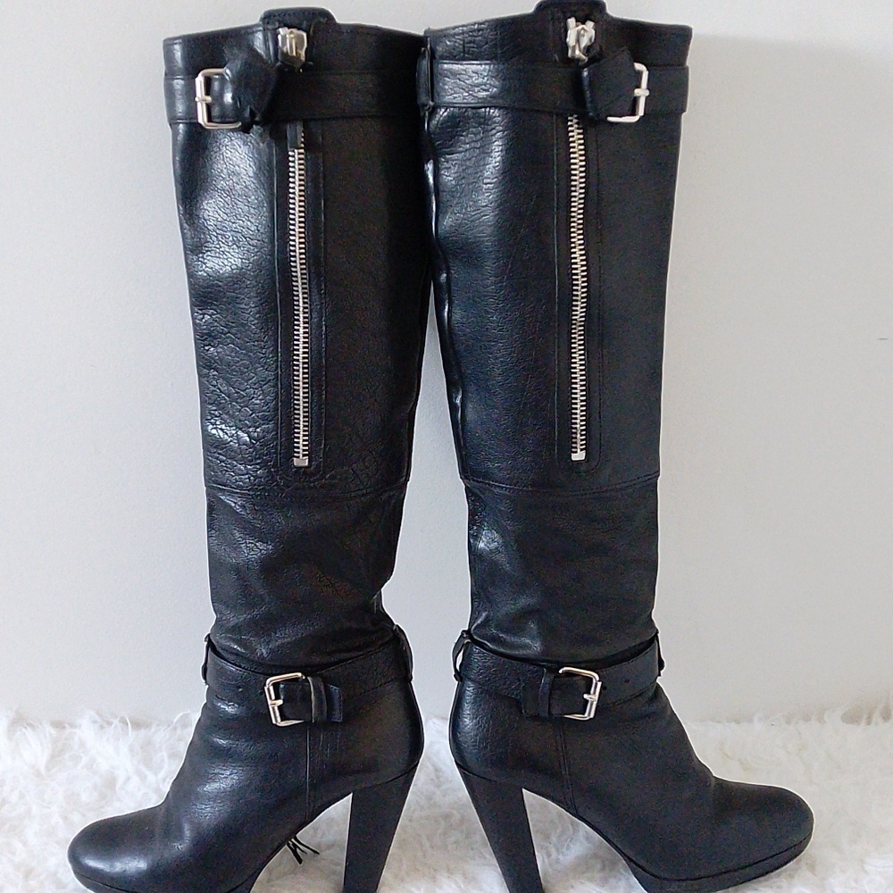 Miu Miu Black Leather High-Heeled Boots